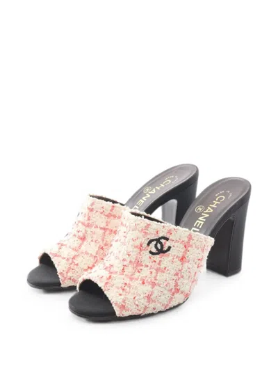 Pre-owned Chanel 1986-1988 Cc Mark Tweed Sandals In Neutral