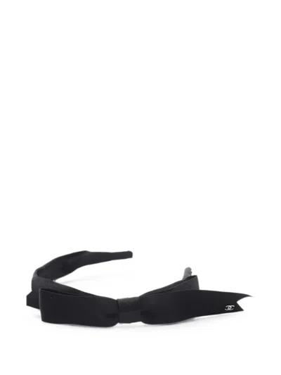 Pre-owned Chanel 1986-1988 Cc Ribbon Headband In Black