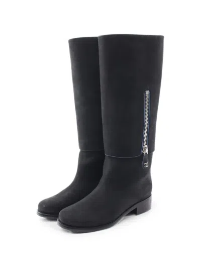 Pre-owned Chanel 1986-1988 Cc Zip-fastening Boots In Black