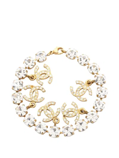 Pre-owned Chanel 1986-1988 Cc-crystal Bracelet In Gold