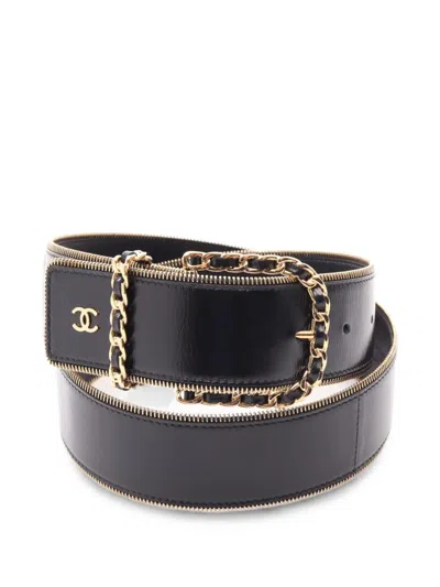 Pre-owned Chanel 1986-1988 Cc-logo Zip-trim Belt In Black
