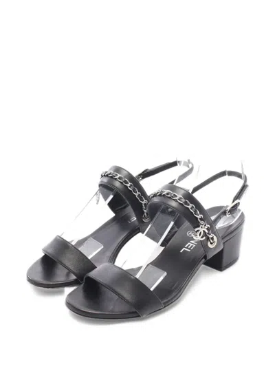 Pre-owned Chanel 1986-1988 Chain-link Leather Sandals In Black