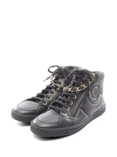 Pre-owned Chanel 1986-1988 Chain-link Leather Sneakers In Black
