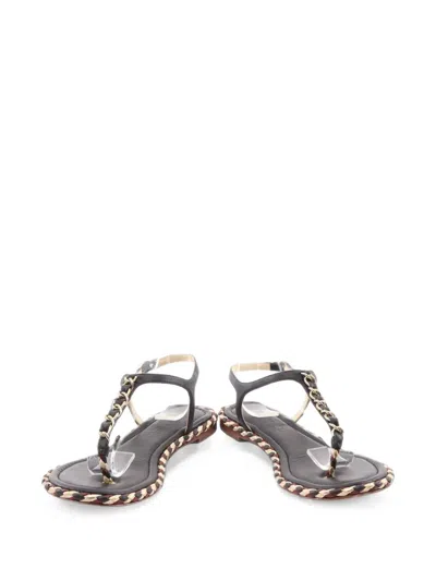 Pre-owned Chanel 1986-1988 Chain-link Thong Sandals In Black