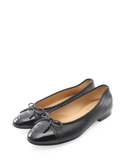 Pre-owned Chanel 1986-1988 Coco Mark Ballet Flats In Black