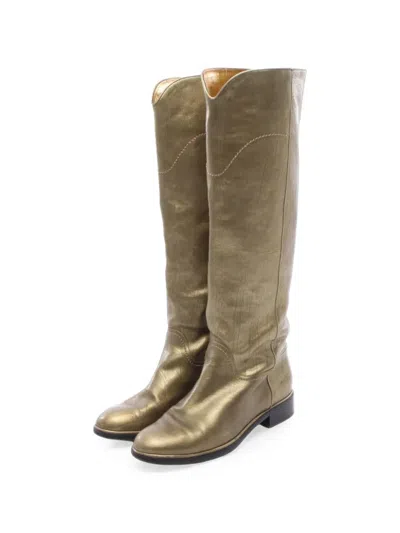 Pre-owned Chanel 1986-1988 Coco Mark Boots In Gold