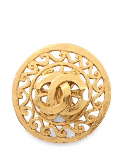 Pre-owned Chanel 1986-1988 Coco Mark Brooch In Gold