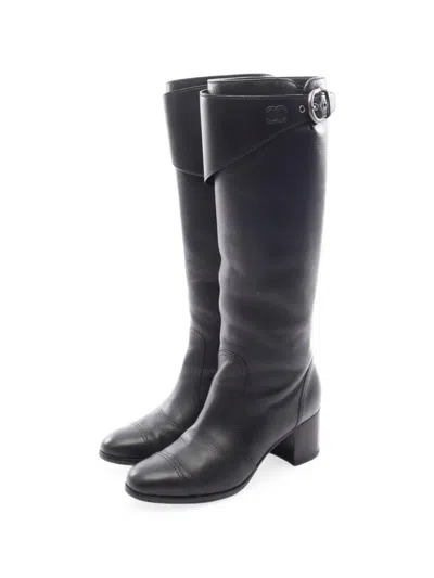 Pre-owned Chanel 1986-1988 Coco Mark Buckle Boots In Black