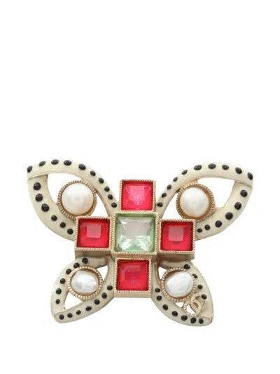 Pre-owned Chanel 1986-1988 Coco Mark Butterfly Brooch In Neutral