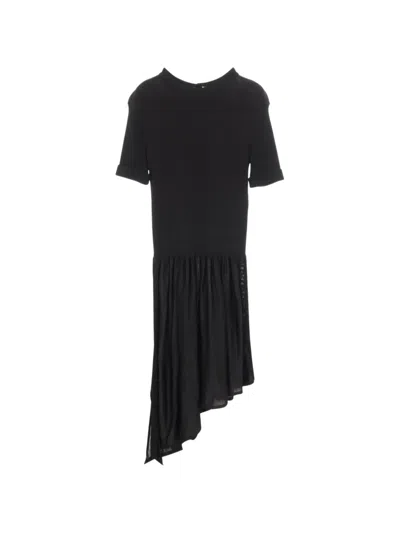 Pre-owned Chanel 1986-1988 Coco Mark Button Asymmetric Dress In Black