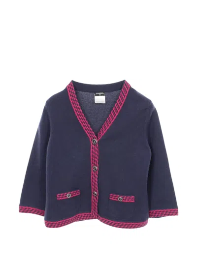 Pre-owned Chanel 1986-1988 Coco Mark Button Cardigan In Blue