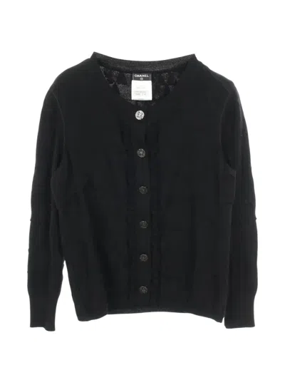 Pre-owned Chanel 1986-1988 Coco Mark Button Frill Cardigan In Black