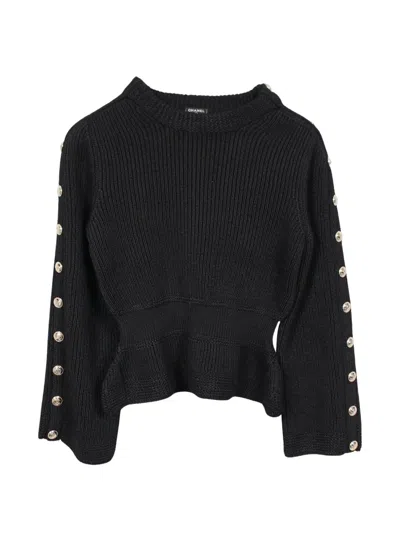 Pre-owned Chanel 1986-1988 Coco Mark Button Sweater In Black