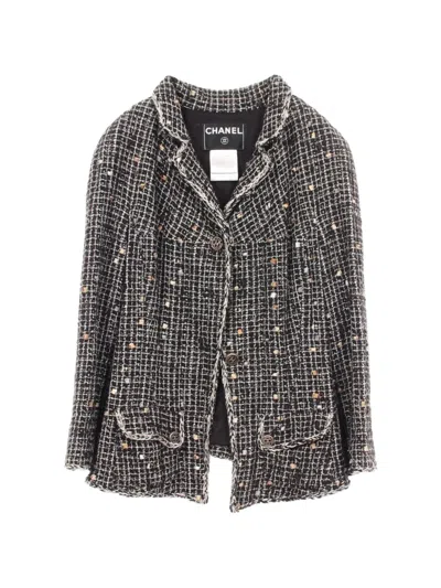 Pre-owned Chanel 1986-1988 Coco Mark Button Tweed Jacket In Black
