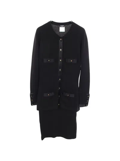 Pre-owned Chanel 1986-1988 Coco Mark Cashmere Skirt Suit In Black