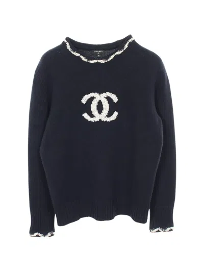 Pre-owned Chanel 1986-1988 Coco Mark Cashmere Sweater In Blue