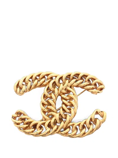 Pre-owned Chanel 1986-1988 Coco Mark Chain Brooch In Gold
