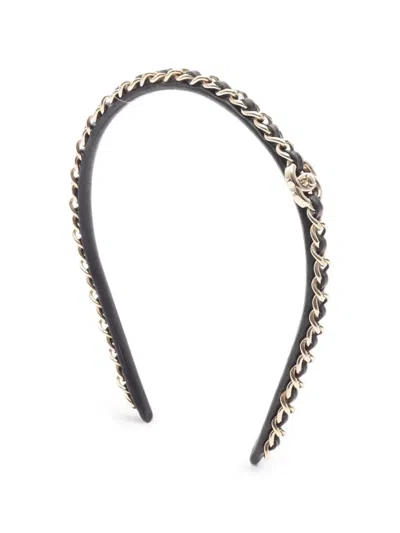 Pre-owned Chanel 1986-1988 Coco Mark Chain Headband In Black