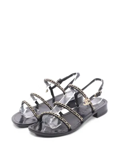 Pre-owned Chanel 1986-1988 Coco Mark Chain Sandals In Black