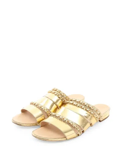 Pre-owned Chanel 1986-1988 Coco Mark Chain-link Sandals In Gold