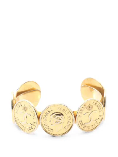 Pre-owned Chanel 1986-1988 Coco Mark Coin Bangle In Gold