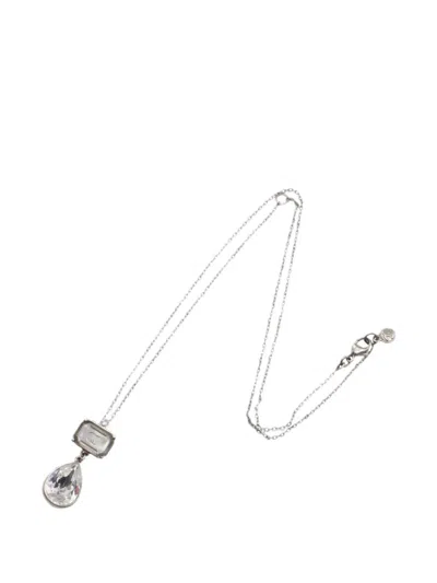 Pre-owned Chanel 1986-1988 Coco Mark Crystal Necklace In Silver