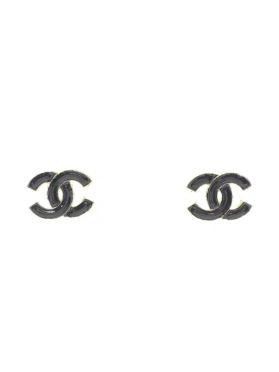Pre-owned Chanel 1986~1988 Coco Mark Earrings In Black
