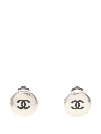 Pre-owned Chanel 1986-1988 Coco Mark Earrings In Silver