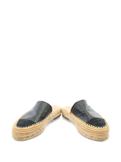 Pre-owned Chanel 1986-1988 Coco Mark Espadrille Sandals In Black