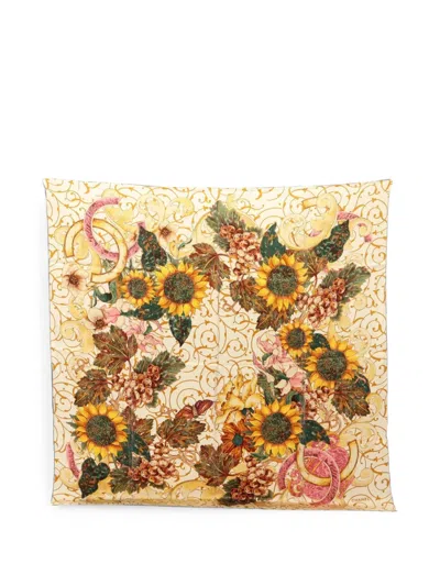 Pre-owned Chanel 1986-1988 Coco Mark Floral-pattern Scarf In Yellow