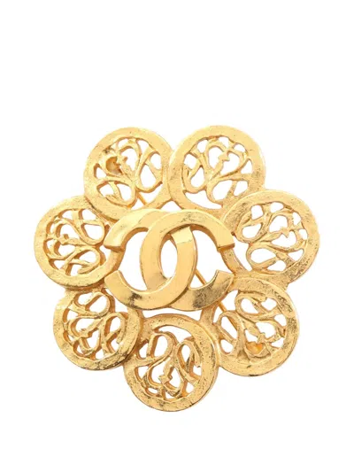 Pre-owned Chanel 1986-1988 Coco Mark Flower Brooch In Gold