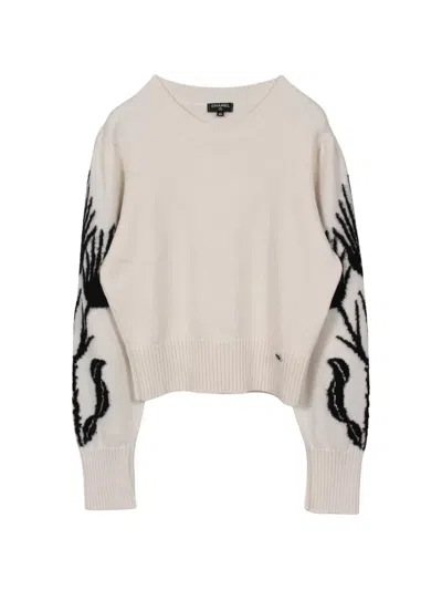 Pre-owned Chanel 1986-1988 Coco Mark Flower Sweater In Neutral