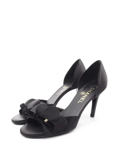Pre-owned Chanel 1986-1988 Coco Mark Frill Bow Sandals In Black