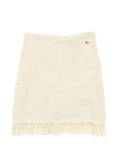 Pre-owned Chanel 1986-1988 Coco Mark Fringed Mini Skirt In Neutrals