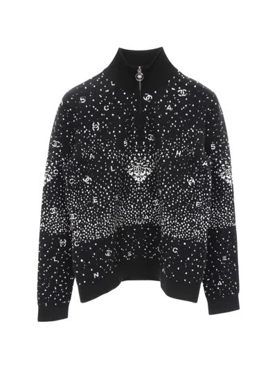 Pre-owned Chanel 1986-1988 Coco Mark Half-zip Sweater In Black