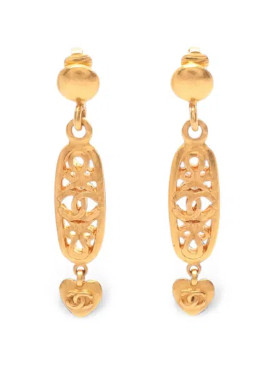 Pre-owned Chanel 1986-1988 Coco Mark Heart Earrings In Gold