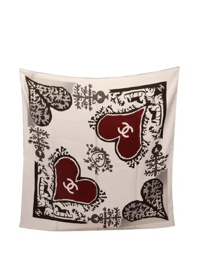 Pre-owned Chanel 1986-1988 Coco Mark Heart-motif Scarf In Neutrals