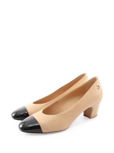 Pre-owned Chanel 1986-1988 Coco Mark Heeled Pumps In Neutral