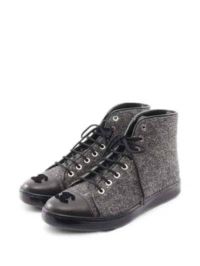 Pre-owned Chanel 1986-1988 Coco Mark High-top Sneakers In Grey