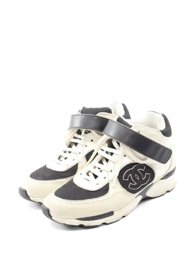 Pre-owned Chanel 1986-1988 Coco Mark High-top Sneakers In Neutral