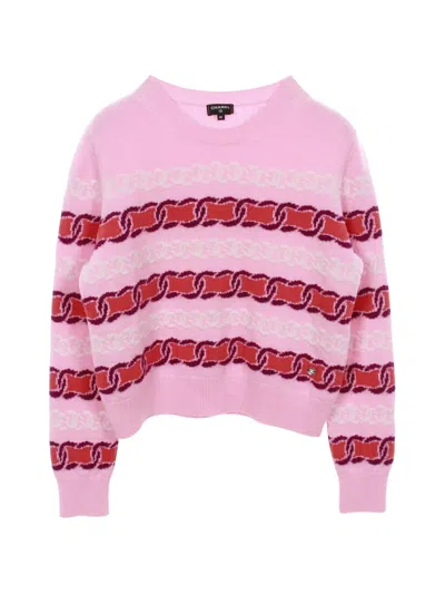 Pre-owned Chanel 1986-1988 Coco Mark Knit Sweater In Pink
