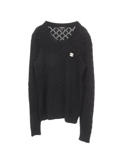 Pre-owned Chanel 1986-1988 Coco Mark Knit Sweatshirt In Black