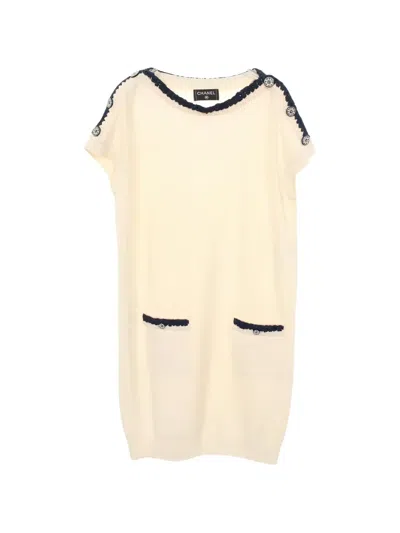 Pre-owned Chanel 1986~1988 Coco Mark Knitted Mini Dress In Neutral