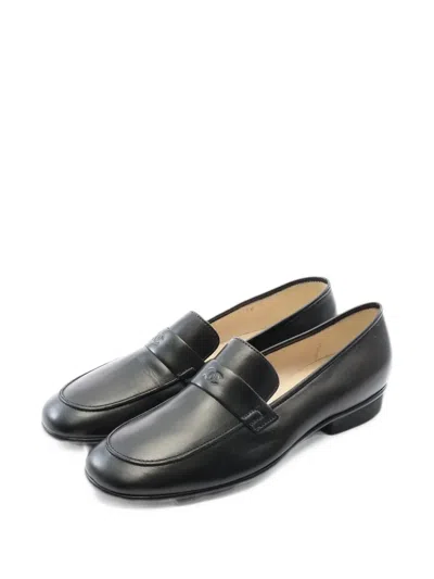 Pre-owned Chanel 1986-1988 Coco Mark Leather Loafers In Black