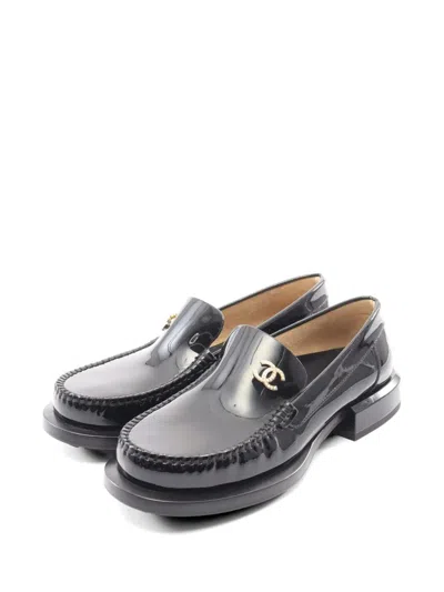 Pre-owned Chanel 1986-1988 Coco Mark Loafers In Black