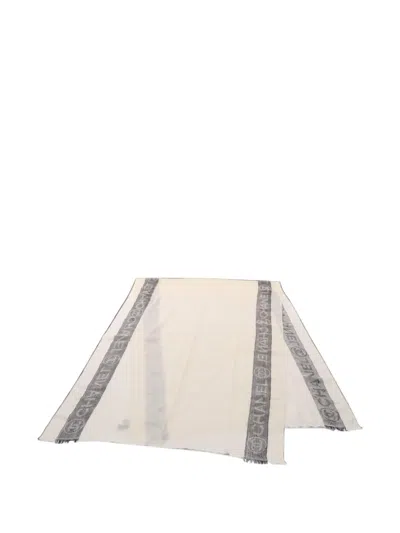 Pre-owned Chanel 1986-1988 Coco Mark Logo Scarf In Neutrals