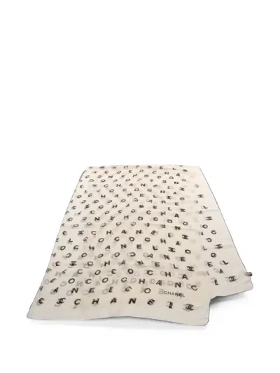 Pre-owned Chanel 1986-1988 Coco Mark Logo Scarf In Neutrals