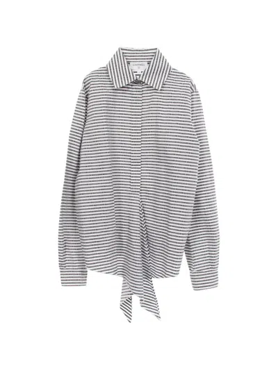 Pre-owned Chanel 1986-1988 Coco Mark Logo-striped Shirt In White