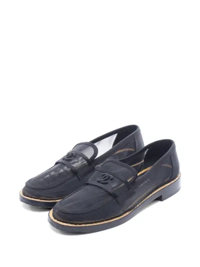 Pre-owned Chanel 1986-1988 Coco Mark Mesh Loafers In Black