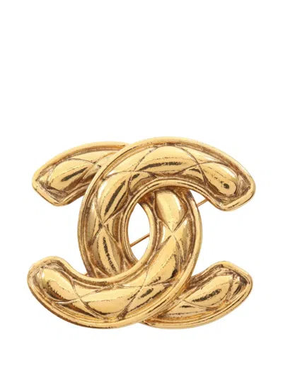 Pre-owned Chanel 1986-1988 Coco Mark Quilted Brooch In Gold